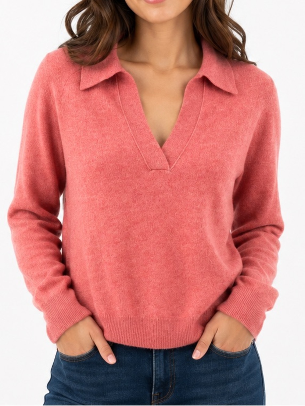 J. Crew 100% cashmere collared v-neck sweater womens pink Medium
